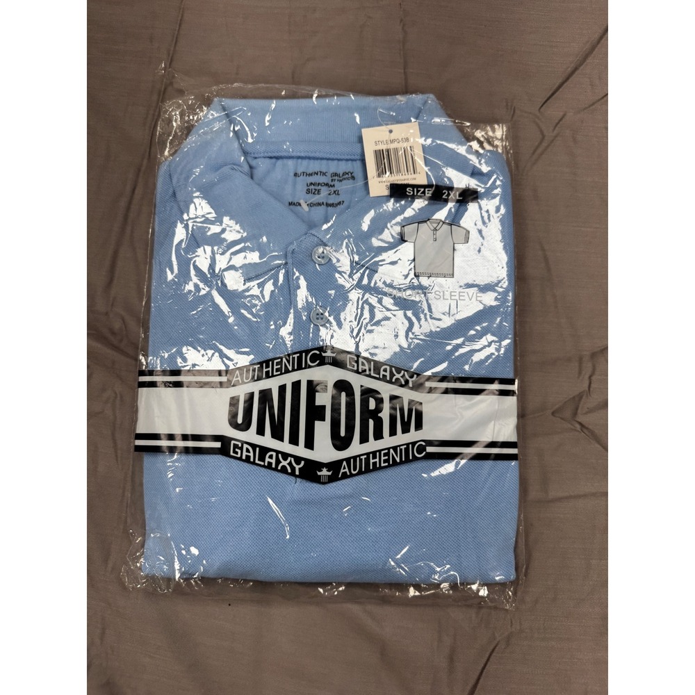 Authentic Galaxy by Harvic Mens Uniform Polo Shirt Light Blue 2XL MPQ-53B NIP